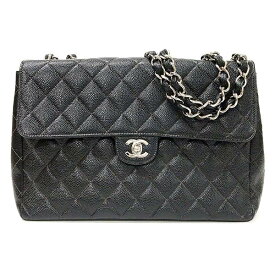 【中古】CHANEL ダブルチェーン ショルダーバッグ ブラック シルバー金具 フラップ マトラッセ30 キャビアスキン クラシック ハンドバッグ レザー キルティング 肩掛け シャネル レディース 女性用 USED-B●