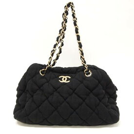 【中古】CHANEL バブルキルト チェーン トートバッグ ハンドバッグ ゴールド金具 ブラック黒 2007 マトラッセ ダイヤキルティング 肩掛け シャネル レディース USED-B●