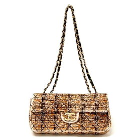 【中古】CHANEL チェーン ショルダーバッグ ハラコ ゴールド金具 ブラック黒 ブラウン ダイヤキルティング 肩掛け シャネル レディース USED-B●