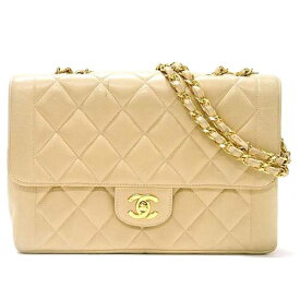 【中古】CHANEL マトラッセ 25 ダブル チェーン ショルダー バッグ ラムスキン ベージュ ハンドバッグ ゴールド レザー ダイヤ キルティング シャネル レディース 女性用 USED-B●