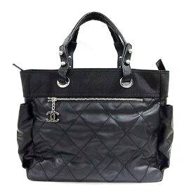 【中古】CHANEL A34210 パリビアリッツ ラージトート ブラック コーティング キャンバス トートバッグシルバー金具 肩掛け バッグ ショルダー ブランド シャネル レディース 女性用 □□ USED-A●