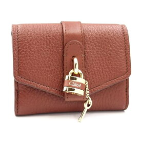 【中古】CHLOE CHC19WP311 三つ折り アビー レザー パドロック 付き セピア・ブラウン 箱・保存袋 スモール ABY SEPIA BROWN 財布 折り畳み 二つ折り クロエ レディース ブランド □□ USED-SA●
