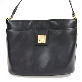 【中古】CELINE ショルダーバッグ ブラック ゴールド金具 レザー ショルダー バッグ 黒 セリーヌ レディース ブランド USED-B●