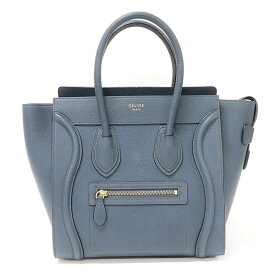 【中古】CELINE 167793AQL.07SL slate ラゲージ マイクロショッパー ドラムドカーフスキン スレート グレー ブルー シルバー金具 ハンドバッグ セリーヌ レディース バッグ 女性 USED-A●
