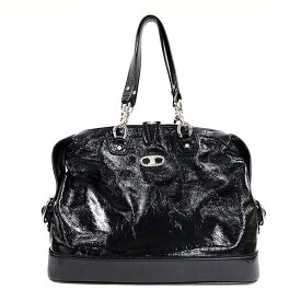 【中古】CELINE トートバッグ ブラック パテント レザー エナメル 黒 シルバー金具 ショルダー 肩掛け ハンドバッグ セリーヌ レディース バッグ 女性 ブランド USED-AB●