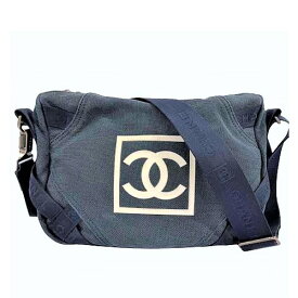 【中古】CHANEL スポーツライン ココマーク メッセンジャー 斜め掛け ネイビー 紺色 シルバー金具 キャンバス ショルダー バッグ ブランド シャネル レディース □□ USED-B