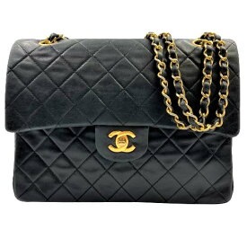 【中古】CHANEL マトラッセ Wフラップ チェーン ショルダーバッグ ラムスキン ブラック レッド ゴールド金具 黒 バッグ ブランド シャネル レディース 女性用 □□ USED-BC