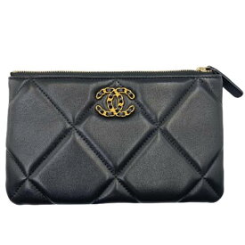【中古】CHANEL AP1059 スモールポーチ チェーンCC CHANEL19 ラムスキン ゴールド金具 ブラック レッド シャネル レディース USED-SA