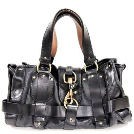 【中古】CHLOE 6HS300 7A411 ケララ トートバッグ ブラック チャーム レザー ハンドバッグ バッグ ゴールド 黒 クロエ レディース ブランド □□ USED-AB●