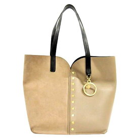 【中古】See By Chloe CHS20USA6563123W ガイア トートバッグ グレー・ブラウン系 バイカラー motty grey GAIA キャリーオール ブラス スタッズ付 チャーム レザー ハンドバッグ バッグ ゴールド金具 黒 シー バイ クロエ レディース ブランド □□ USED-B●