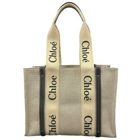 【中古】CHLOE クロエ CHC21US383 ウッディ ミディアム トート バッグ WOODY ショルダーバッグ ハンドバッグ ベージュ系 ネイビー ホワイト キャンバス レザー 肩掛けバッグ レディース 女性 ブランド □□ USED-S