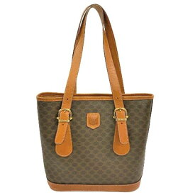 【中古】CELINE DM96 マカダム柄 トートバッグ バッグ ブラウン ゴールド金具 レザー ハンドバッグ レディース ブランド セリーヌ USED-B