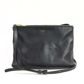 【中古】CELINE 192043CAD 38NO トリオ ラージ スムースラムスキン ブラック ショルダーバッグ ポーチ 黒 ゴールド セリーヌ レディース ブランド □□ USED-B●