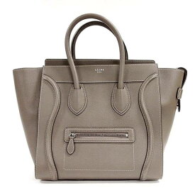 【中古】CELINE 165213 DRU 0950 ラゲージ ミニ ショッパー ドラムドカーフスキン ブラウン・グレー トートバッグ シルバー金具 スリ ハンドバッグ セリーヌ レディース バッグ 女性 □□ USED-AB●