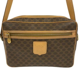 【中古】CELINE M14 マカダム柄 ショルダーバッグ ハンドバッグ バッグ ブラウン ゴールド金具 レザー レディース ブランド セリーヌ USED-B