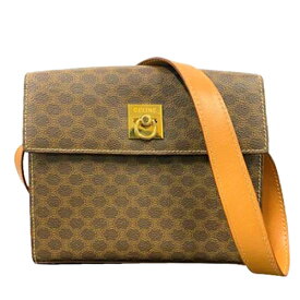 【中古】CELINE M93 マカダム柄 ショルダーバッグ バッグ ブラウン ゴールド金具 レザー レディース ブランド セリーヌ □□USED-B