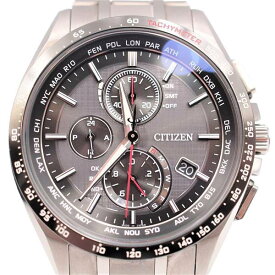 【中古】CITIZEN AT8144-51E アテッサ エコドライブ ダイレクトフライト 10気圧防水 電波受信 日付曜日表示 24時間表示 クロノグラフ タキメーター シチズン メンズ ブランド 腕時計 USED-B wtc●