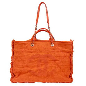 【中古】CHANEL ラージショッピングバッグ 2WAYバッグ ハンドバッグ トートバッグ オレンジ系 レザーハンド キャンバス シャネル □□ USED-A