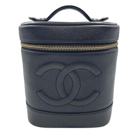 【中古】CHANEL バニティバック ブラック キャビアスキン 縦型 コスメポーチ 黒 レザー シャネル レディース 女性用 USED-AB