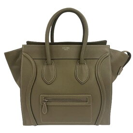 【中古】セリーヌ CELINE ラゲージ ミニ ショッパー ドラムドカーフスキン ブラウン・グレー トートバッグ シルバー金具 スリ ハンドバッグ レディース バッグ 女性 □□ USED-AB