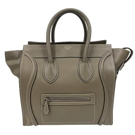 【中古】セリーヌ CELINE ラゲージ ミニ ショッパー ドラムドカーフスキン ブラウン・グレー トートバッグ シルバー金具 スリ ハンドバッグ レディース バッグ 女性 □□ USED-AB