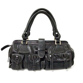 【中古】CHLOE スタッズ ハンドバッグ ブラック 黒 ネロ ゴールド金具 南京錠 ロック キー 鍵 レザー クロエ レディース ブランド バッグ 女性 USED-B