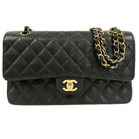 CHANEL シャネル マトラッセ 25 Wフラップ ダブル チェーン ハンドバッグ ブラック ショルダーバッグ キャビアスキン ゴールド 金具 ダイヤキルティング バッグ ブランド レディース 女性 □□USED-A
