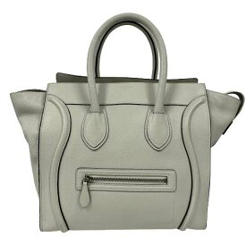 【中古】セリーヌ CELINE ラゲージ ミニ ショッパー ドラムドカーフスキン グレー系 トートバッグ シルバー金具 ハンドバッグ レディース バッグ 女性 ブランド □□USED-B