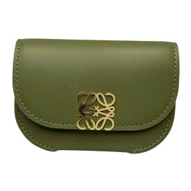 LOEWE ロエベ ゴヤ カードケース レザー グリーン カード入れ アナグラム カードホルダー □□USED-S