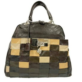 【中古】CELINE パッチワーク ハンドバッグ ブラウン シルバー金具 レザー ショルダーバッグ セリーヌ レディース ブランド □□ USED-B