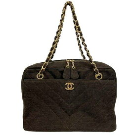 CHANEL シャネル チェーンショルダーバッグ Vステッチ コットン ジャージー ココマーク □□ USED-AB