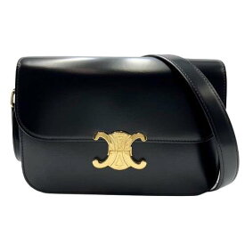 CELINE セリーヌ 187363BF4-38NO クラシック トリオンフ ショルダーバッグ ブラック シャイニーカーフスキン □□USED-SA