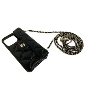 CHANEL シャネル マトラッセ ココマーク チェーンショルダー iphoneケース スマホケース 携帯ケース ポシェット キャビアスキン ブラック □□USED-AB