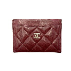 CHANEL シャネル ココマーク クラシック カードケース レッド系 キャビアスキン シルバー金具 □□USED-B