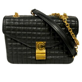 CELINE セリーヌ 187253BFC Cミディアム チェーンショルダーバッグ キルティングレザー ブラック □□USED-AB