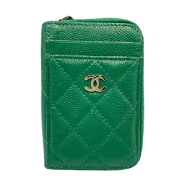 CHANEL シャネル AP1650 ジップ カード・コインケース ココマーク キャビアスキン コンパクトウォレット グリーン系 □□USED-AB