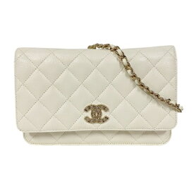 CHANEL シャネル チェーンウォレット ココマーク ハート ラインストーン キャビアスキン ホワイト系 □□USED-A