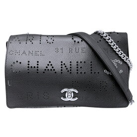CHANEL シャネル A50299 パンチング ロゴ チェーン ショルダーバッグ ブラック □□USED-AB