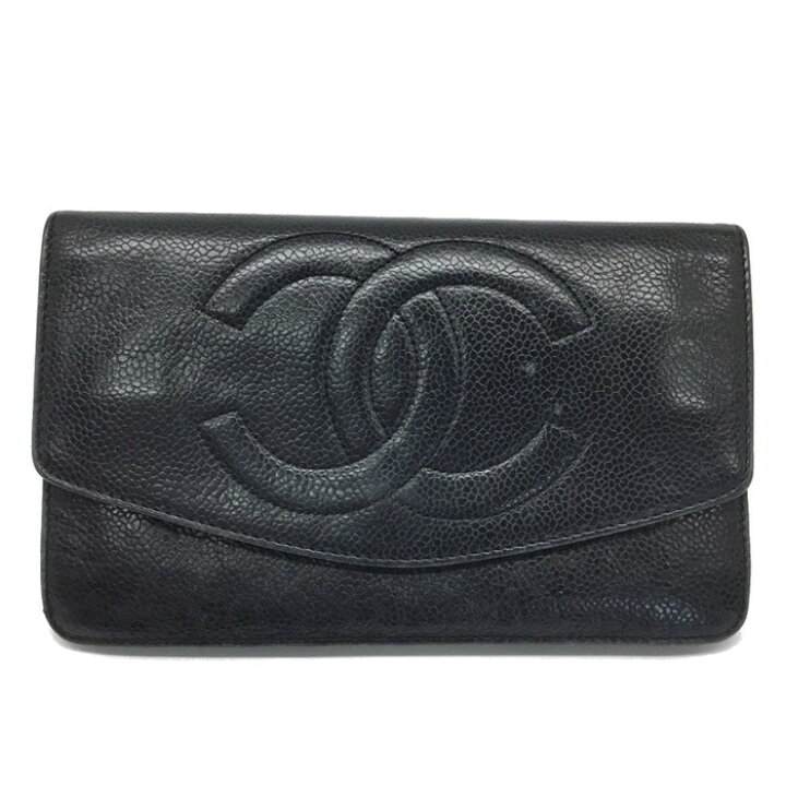 楽天市場】CHANEL【シャネル】二つ折り財布 キャビアスキン ブラック  