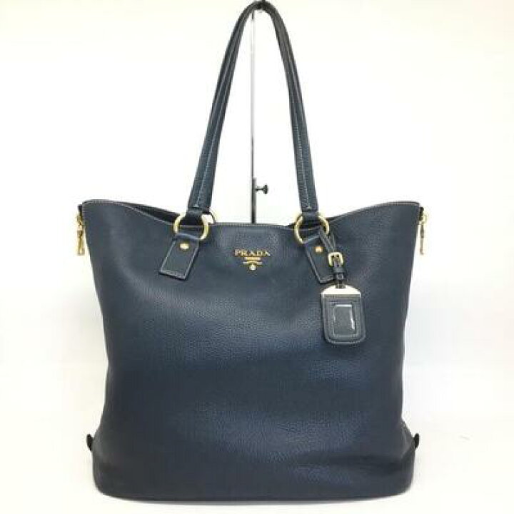 プラダ】PRADA トートバッグ レザー ネイビー ショルダーバッグ 手提げ  