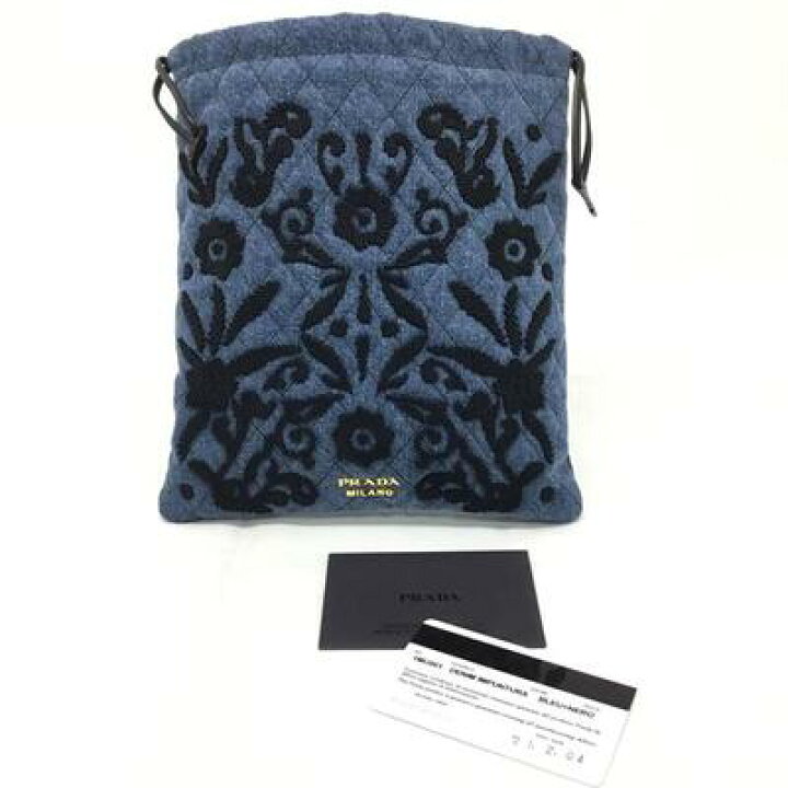 楽天市場】PRADA【プラダ】巾着ポーチ 1MU001 デニム ブルー ブラック 