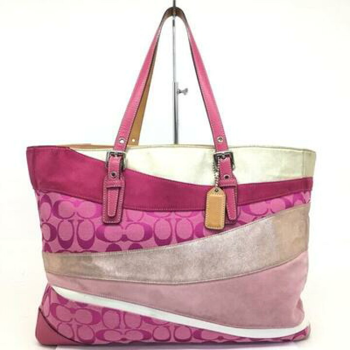 COACH コーチ パッチワーク トートバッグ 肩がけ ピンク系