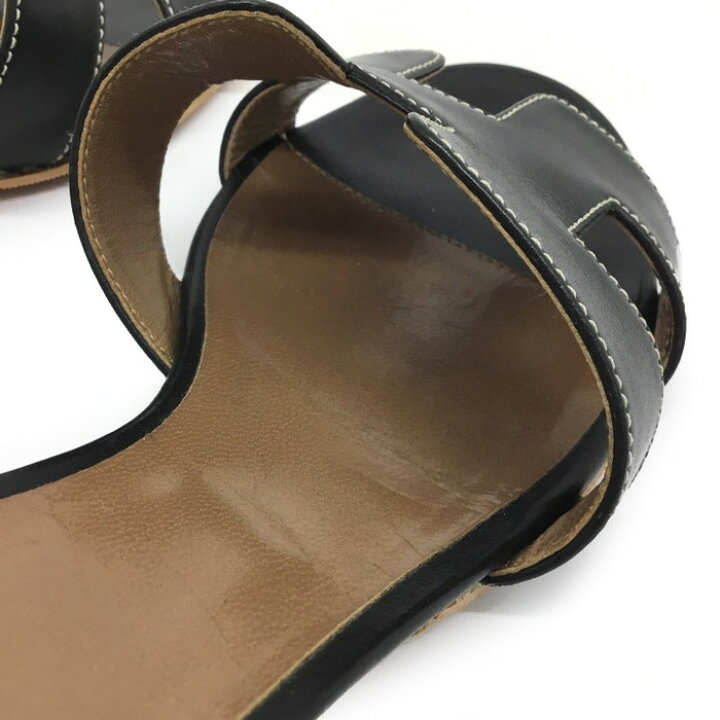 HERMES オアジズサンダルミュールブラックパテントレザー36