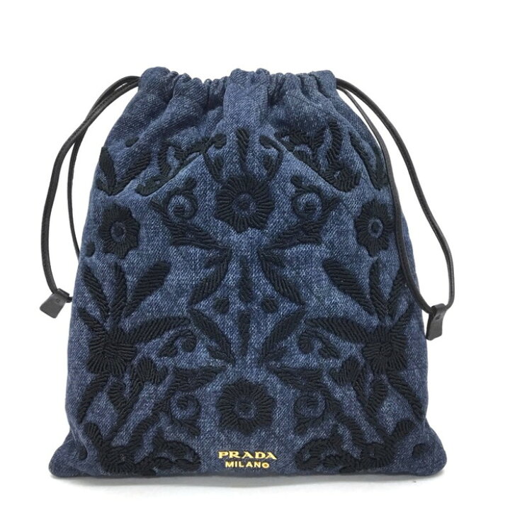 楽天市場】PRADA【プラダ】巾着ポーチ 1MU001 デニム ブルー ブラック 