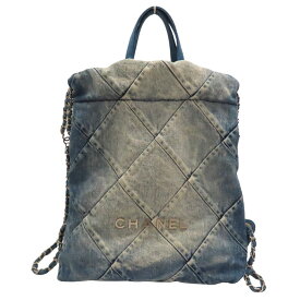 ≪値下げ≫【中古】CHANEL シャネル AS3859 シャネル22 デニム バックパック デニム コットン インディゴ シルバー金具 リュックサック ナップサック 軽量バッグ カジュアル ヴィンテージ風 レディース ユニセックス A2500430 【無料ギフトラッピング承ります】