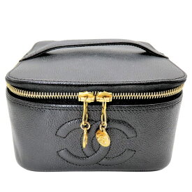 【中古】CHANEL シャネル ココマーク バニティバック 横型 型:A08090 キャビアスキン 黒 ブラック コスメポーチ ポーチ バニティ ヴィンテージ A2601058【無料ギフトラッピング承ります】