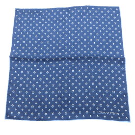 【中古】LOUIS VUITTON ルイヴィトン M79555 ポケットスクエア・モノグラムLV デュアル ハンカチ ポケットチーフ ネイビー 紺 ブルー 青 ブルー シルク 絹 A2602525【無料ギフトラッピング承ります】