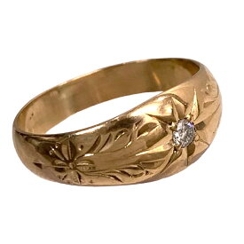 【美品】ダイヤ付 かまぼこリング K18 Au750 指輪 約10号 約4.0g ダイヤ0.05ct ピンクゴールド アクセサリー 小さめ 【中古】
