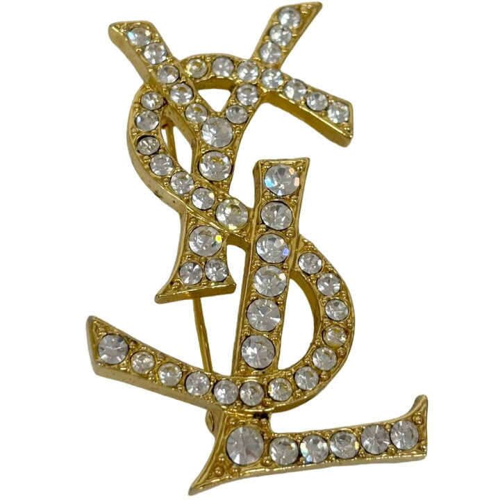 楽天市場】【美品】イヴ・サンローラン ラインストーンブローチ YSL  