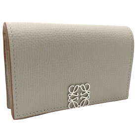 ［南店］ 【極美品】 ロエベ C821M97X03 アナグラム ビジネスカードホルダー ライトゴースト ソフトグレインカーフスキン カードケース カード入れ 名刺入れ ベージュ系 メンズ レディース 【中古】